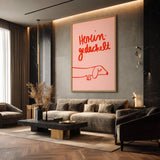 Dachshund Typography Wall Art Poster – Pink Red Line Art Dog Quote Print