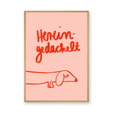 Dachshund Typography Wall Art Poster – Pink Red Line Art Dog Quote Print