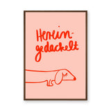 Dachshund Typography Wall Art Poster – Pink Red Line Art Dog Quote Print
