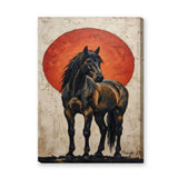 Dark Horse Modern Wall Art Poster – Black Horse Before a Large Red Sun