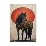 Dark Horse Modern Wall Art Poster – Black Horse Before a Large Red Sun