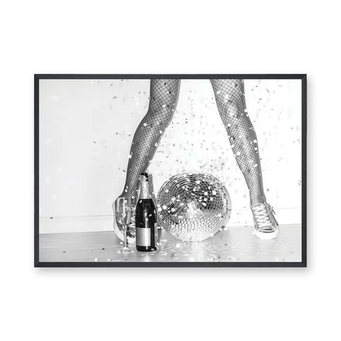 Disco Glam Photography Modern Retro Wall Art Print – Champagne Mirror Ball Scene