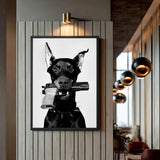 Doberman Modern Wall Art Print – Black and White Armed Dog Portrait