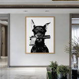 Doberman Modern Wall Art Print – Black and White Armed Dog Portrait