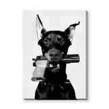 Doberman Modern Wall Art Print – Black and White Armed Dog Portrait