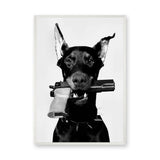 Doberman Modern Wall Art Print – Black and White Armed Dog Portrait