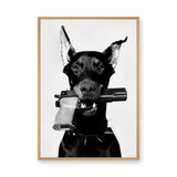Doberman Modern Wall Art Print – Black and White Armed Dog Portrait