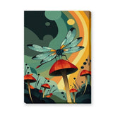 Dragonfly Mushroom Surreal Wall Decor – Retro Botanical Fantasy Garden