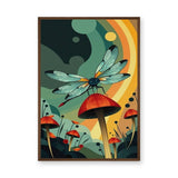 Dragonfly Mushroom Surreal Wall Decor – Retro Botanical Fantasy Garden