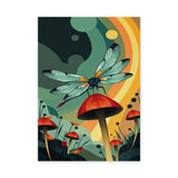 Dragonfly Mushroom Surreal Wall Decor – Retro Botanical Fantasy Garden