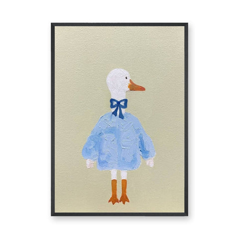 Dressed Duck Kids Wall Art Poster – Whimsical Blue Outfit Nursery Print