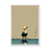Duck Japandi Wall Decor – Cute Reflection Print with Teal Water