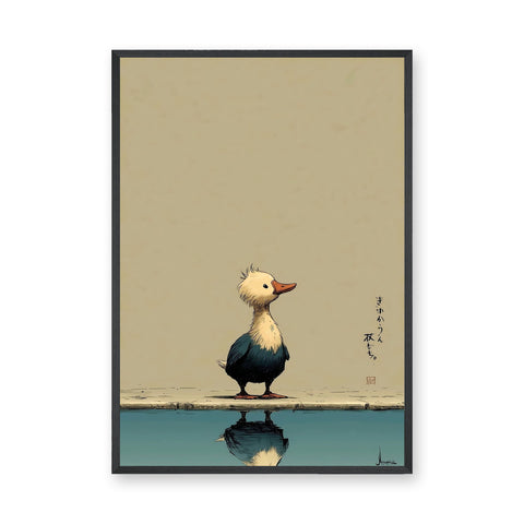 Duck Japandi Wall Decor – Cute Reflection Print with Teal Water