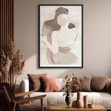 Embrace Portrait Abstract Wall Art Print – Faceless Couple in Soft Neutral Tones