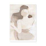 Embrace Portrait Abstract Wall Art Print – Faceless Couple in Soft Neutral Tones