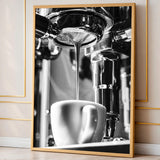 Espresso Modern Minimalist Wall Art Print – Black and White Coffee Pour