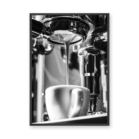 Espresso Modern Minimalist Wall Art Print – Black and White Coffee Pour