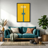 Essen Tower Minimalist Wall Art Poster – Yellow Travel Typography Print