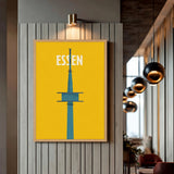 Essen Tower Minimalist Wall Art Poster – Yellow Travel Typography Print