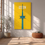 Essen Tower Minimalist Wall Art Poster – Yellow Travel Typography Print