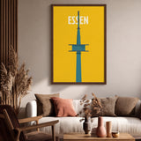 Essen Tower Minimalist Wall Art Poster – Yellow Travel Typography Print