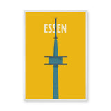 Essen Tower Minimalist Wall Art Poster – Yellow Travel Typography Print