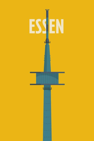 Essen Tower Minimalist Wall Art Poster – Yellow Travel Typography Print
