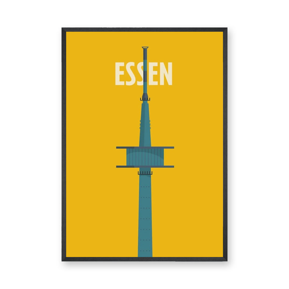 Essen Tower Minimalist Wall Art Poster – Yellow Travel Typography Print