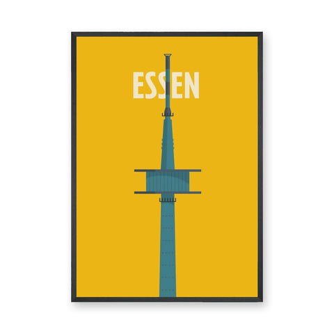 Essen Tower Minimalist Wall Art Poster – Yellow Travel Typography Print