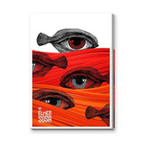 Fantasy Surreal Pop Art Wall Art Poster – Red Fish Eyes and Bold Typography