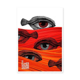 Fantasy Surreal Pop Art Wall Art Poster – Red Fish Eyes and Bold Typography