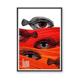 Fantasy Surreal Pop Art Wall Art Poster – Red Fish Eyes and Bold Typography