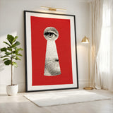 Fantasy-Surreal Vintage Pop-Art Wall Art Poster – Eye Through a Red Keyhole