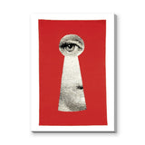 Fantasy-Surreal Vintage Pop-Art Wall Art Poster – Eye Through a Red Keyhole