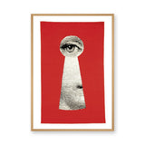 Fantasy-Surreal Vintage Pop-Art Wall Art Poster – Eye Through a Red Keyhole