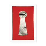 Fantasy-Surreal Vintage Pop-Art Wall Art Poster – Eye Through a Red Keyhole
