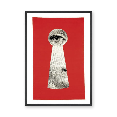 Fantasy-Surreal Vintage Pop-Art Wall Art Poster – Eye Through a Red Keyhole