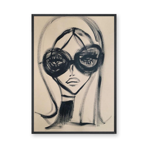 Fashion Portrait Line Art Wall Art Print – Woman in Oversized Sunglasses