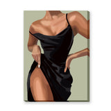 Fashion Portrait Modern Minimalist Wall Art Print – Black Dress Illustration