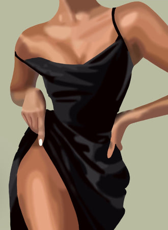 Fashion Portrait Modern Minimalist Wall Art Print – Black Dress Illustration