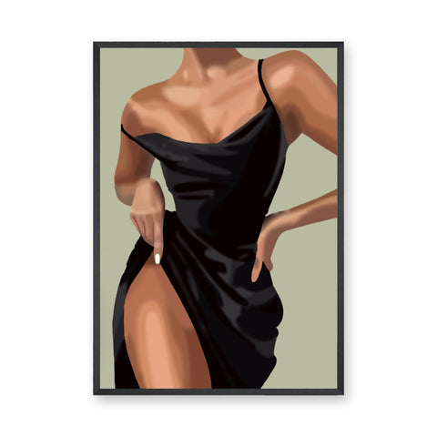 Fashion Portrait Modern Minimalist Wall Art Print – Black Dress Illustration