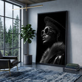 Fashion Portrait Modern Wall Art Print – Black-and-White Profile with Sunglasses