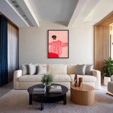 Fashion Portrait Modern Wall Decor – Red Striped Portrait on Pink