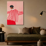 Fashion Portrait Modern Wall Decor – Red Striped Portrait on Pink