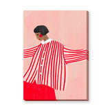 Fashion Portrait Modern Wall Decor – Red Striped Portrait on Pink