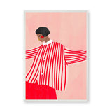 Fashion Portrait Modern Wall Decor – Red Striped Portrait on Pink