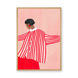 Fashion Portrait Modern Wall Decor – Red Striped Portrait on Pink