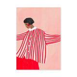 Fashion Portrait Modern Wall Decor – Red Striped Portrait on Pink