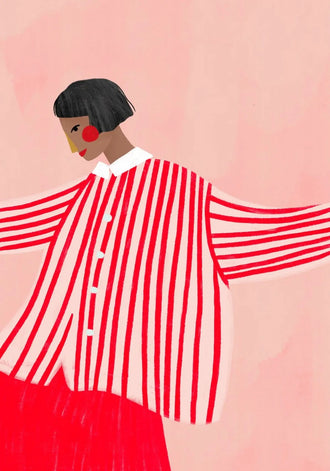 Fashion Portrait Modern Wall Decor – Red Striped Portrait on Pink