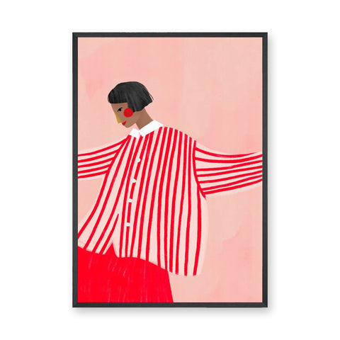 Fashion Portrait Modern Wall Decor – Red Striped Portrait on Pink